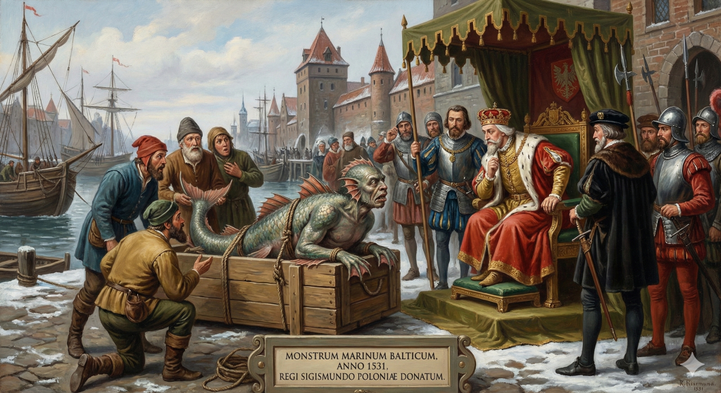 Tạo vật giống Tiên cá bị bắt ở biển Baltic năm 1531, hình minh họa bởi Gemini.