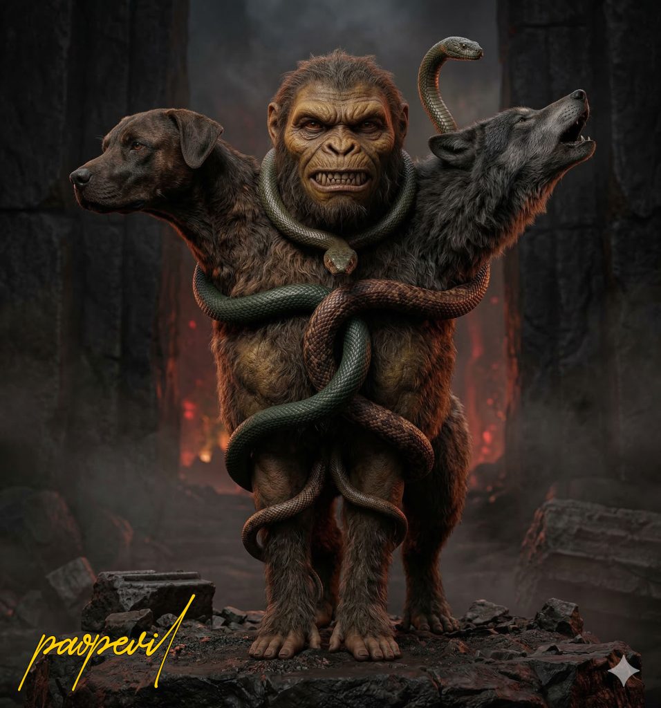 Hình ảnh trong bài viết Quỷ học về loài Chó Cerberus (Calmet), bởi Gemini.